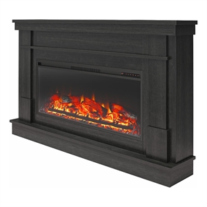 Ameriwood Home Elmcroft Wide Mantel with Linear Electric Fireplace in Black Oak