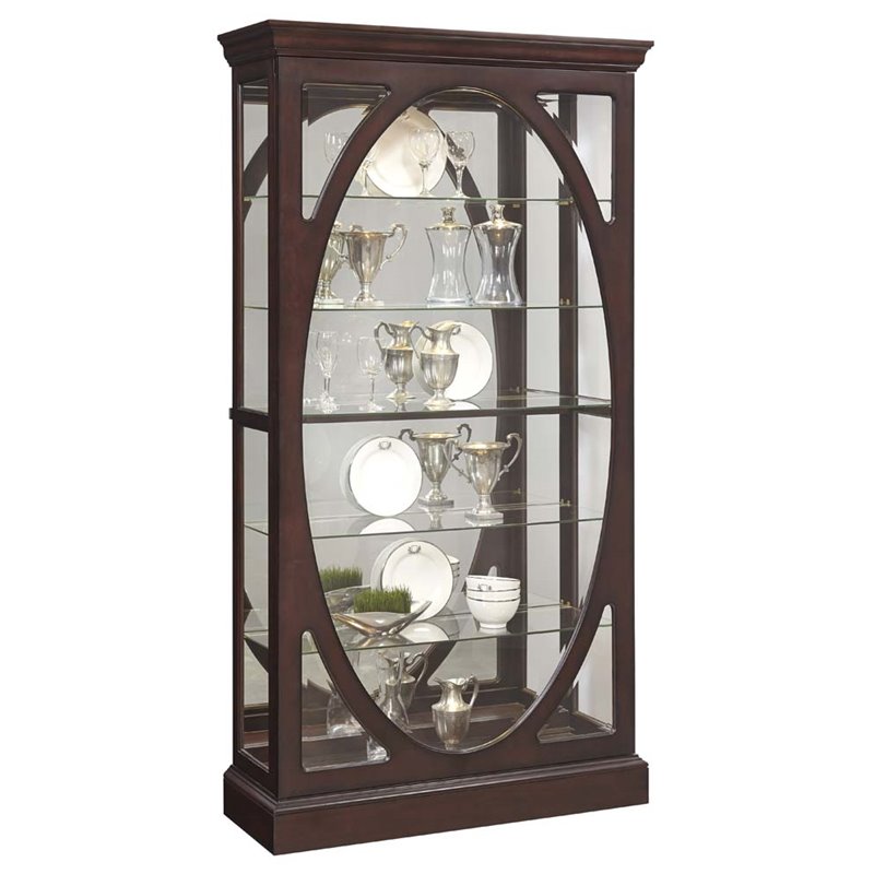 Pulaski Oval Framed Mirrored Curio Cabinet In Sable Brown P021569 Pulaski Oval Framed Mirrored Curio Cabinet In Sable Brown