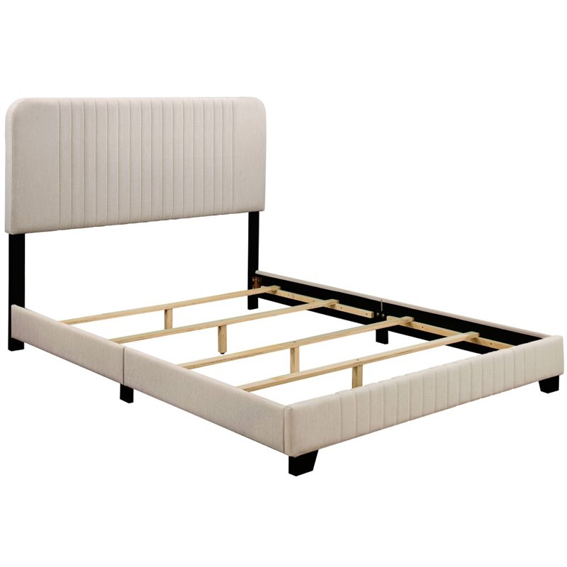 Pulaski Channeled Upholstered Queen Panel Bed in Linen White ...