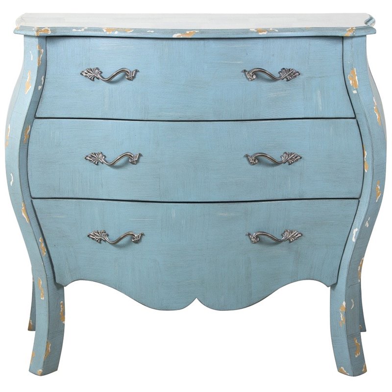 Pulaski 3 Drawer Distressed French Bombay Chest In Blue Ds D018008