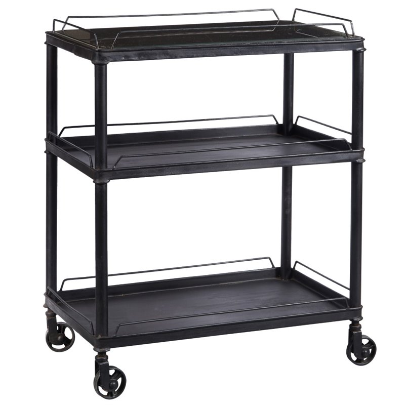 Pulaski Accentrics Home Mirrored Tray Top Metal Bar Cart In Black Mirrored Tray Top Metal Bar Cart