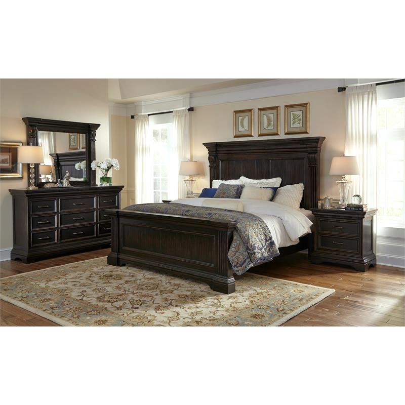 Caldwell Hard Wood Queen Panel Bed in Deep Brown by Pulaski Furniture
