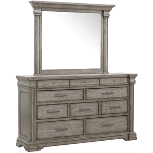 madison ridge 10 drawer dresser and framed mirror in heritage gray
