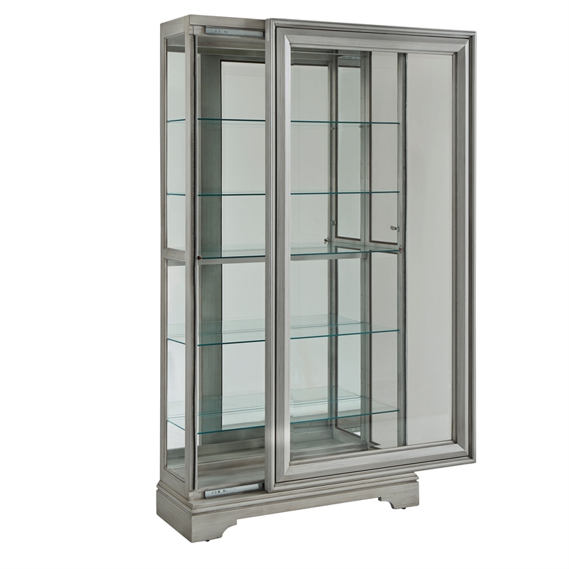 Traditional Sliding Door Curio in Gray Wood Finish by Pulaski Furniture