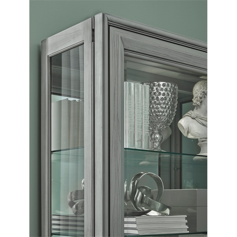 Traditional Sliding Door Curio in Gray Wood Finish by Pulaski Furniture