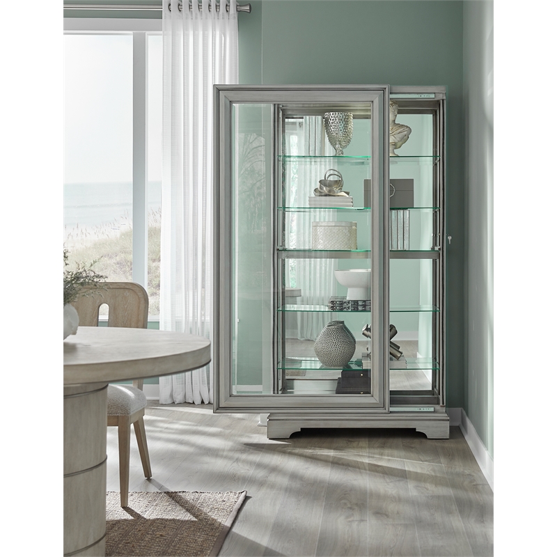 Traditional Sliding Door Curio in Gray Wood Finish by Pulaski Furniture