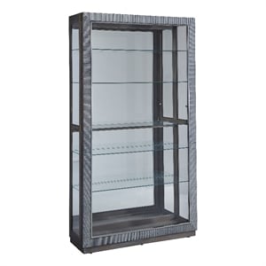 Modern Sliding Door Curio Cabinet in Medium Brown Wood by Pulaski Furniture