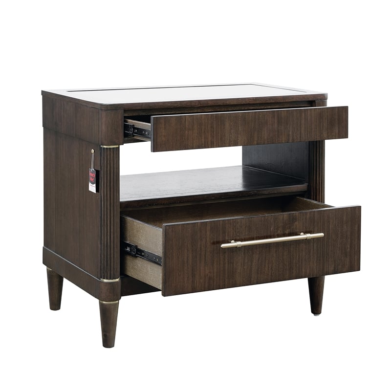 Asher Park Glass Top Bachelor's Chest in Piano Brown Wood by Pulaski Furniture