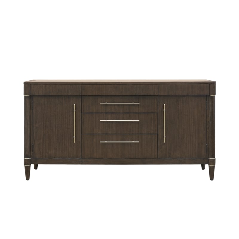 Asher Park Glass Top 2 Door Buffet with Storage Drawers in Brown Wood