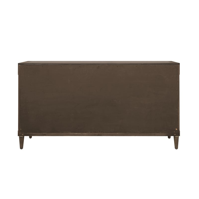 Asher Park Glass Top 2 Door Buffet with Storage Drawers in Brown Wood