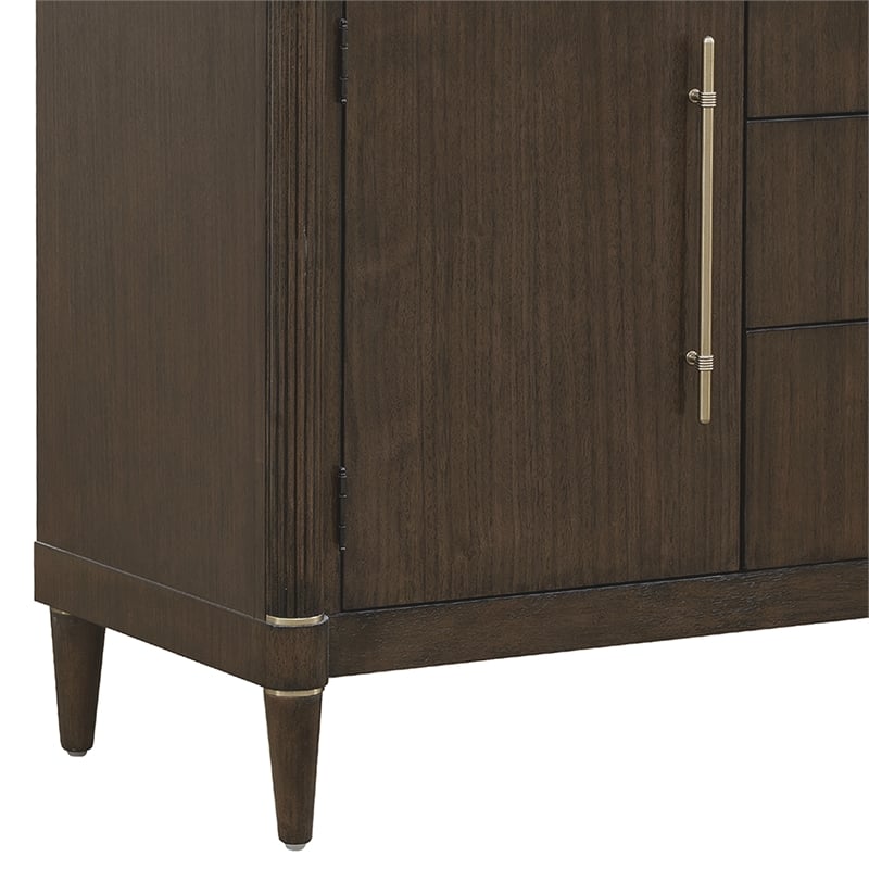 Asher Park Glass Top 2 Door Buffet with Storage Drawers in Brown Wood