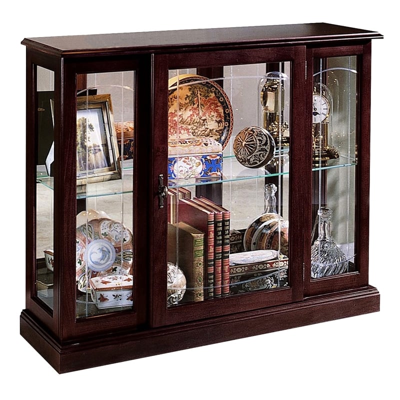 Pulaski Curios Lighted 1 Shelf Console Display Cabinet in Cherry Brown