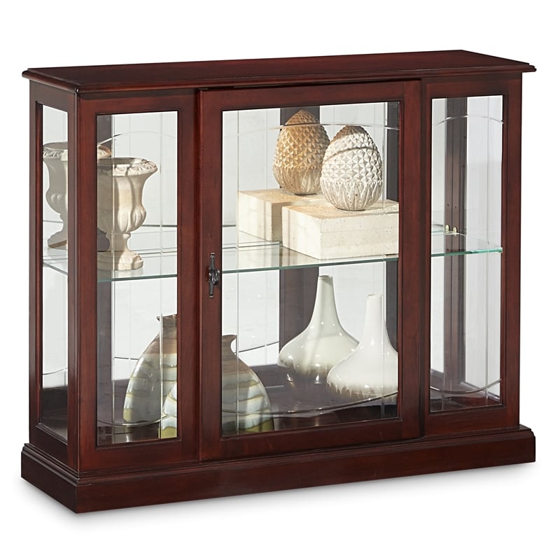 Pulaski Curios Lighted 1 Shelf Console Display Cabinet in Cherry Brown