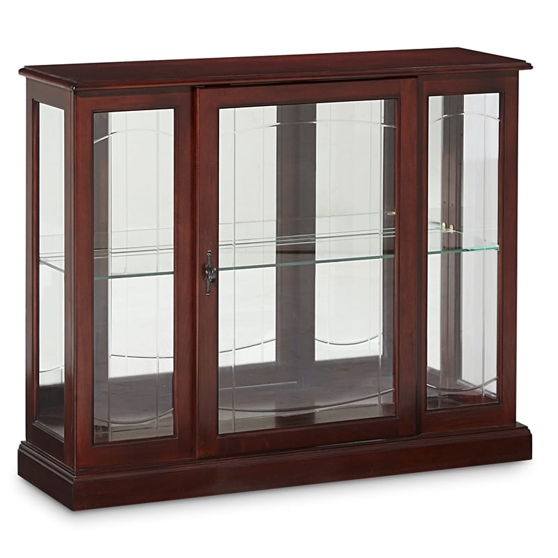 Pulaski Curios Lighted 1 Shelf Console Display Cabinet in Cherry Brown