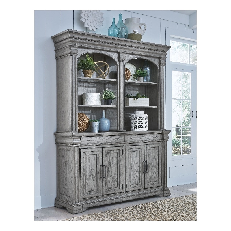 Pulaski Madison Ridge Server With Hutch in Buff Grey