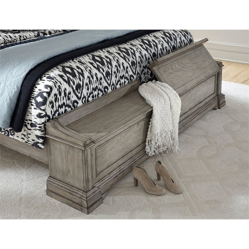 Pulaski Madison Ridge Cal King Panel Bed With Blanket Chest Footboard in Taupe