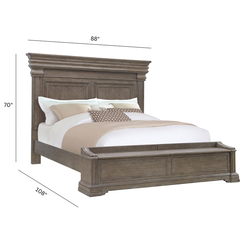 Pulaski Madison Ridge Cal King Panel Bed With Blanket Chest Footboard in Taupe