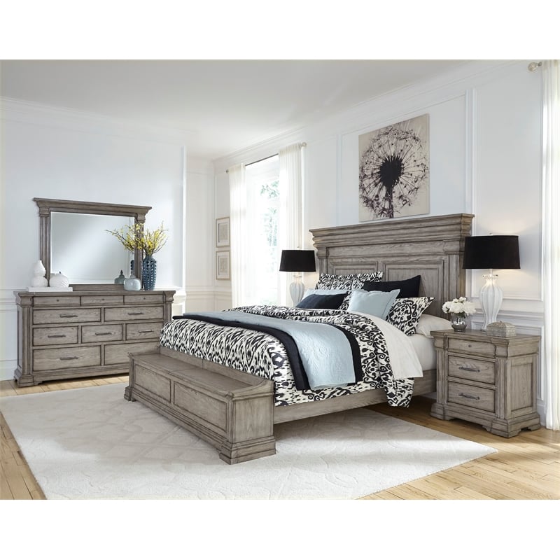 Pulaski Madison Ridge Cal King Panel Bed With Blanket Chest Footboard in Taupe