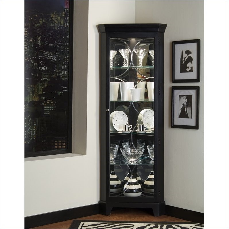 Hardwood 4 Shelf Corner Curio Cabinet in Oxford Black by Pulaski Furniture