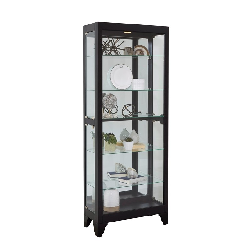 Hardwood Side-Entry 5 Shelf Curio Cabinet in Onyx Black by Pulaski Furniture