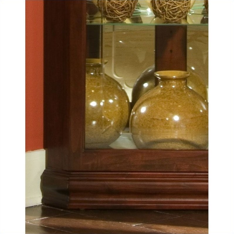 Wood Framed 4 Shelf Corner Curio Cabinet in Cherry Brown by Pulaski Furniture