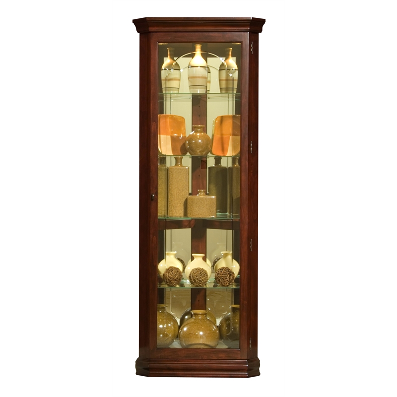 Wood Framed 4 Shelf Corner Curio Cabinet in Cherry Brown by Pulaski Furniture