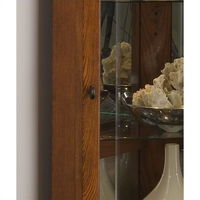 Wood Framed Mirrored Corner Curio in Golden Oak Finish by Pulaski Furniture