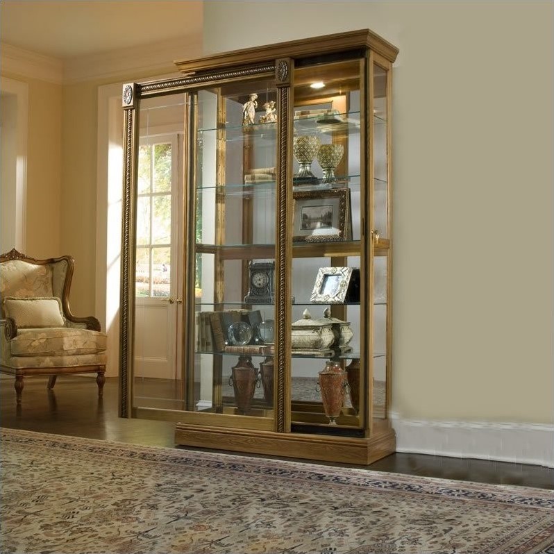 Sliding Glass-Door Curio Cabinet in Brown Honey Finish by Pulaski Furniture