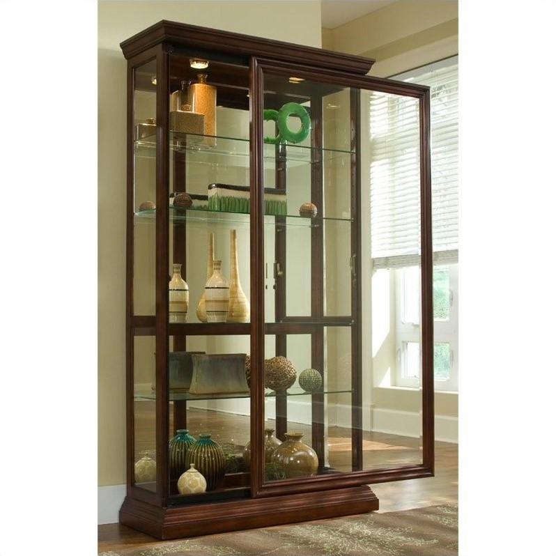 Hardwood Sliding-Door Curio Cabinet in Cherry Brown by Pulaski Furniture