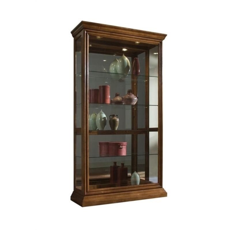 Hardwood 2 Way Sliding Door Curio Cabinet in Oak Finish by Pulaski Furniture