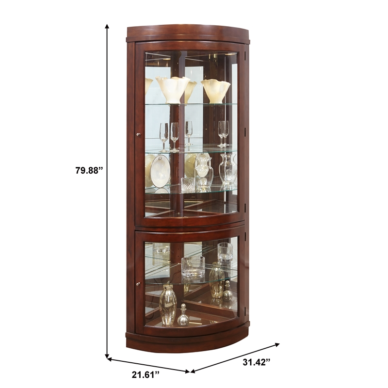 Wood-Framed Curved Corner Curio Cabinet in Cherry Brown by Pulaski Furniture