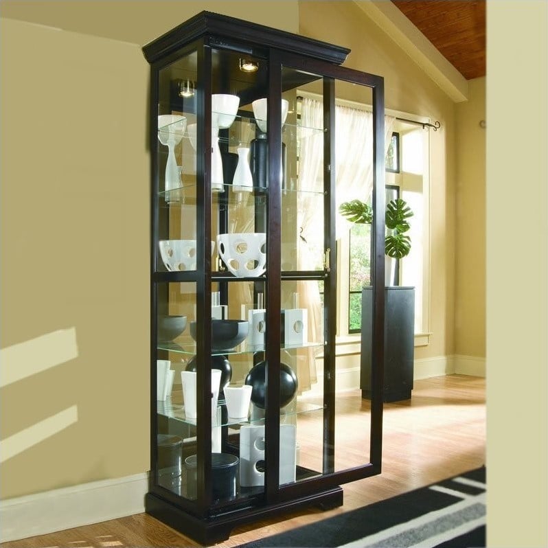 Wood-Framed Sliding Door Curio Cabinet in Chocolate Brown by Pulaski Furniture