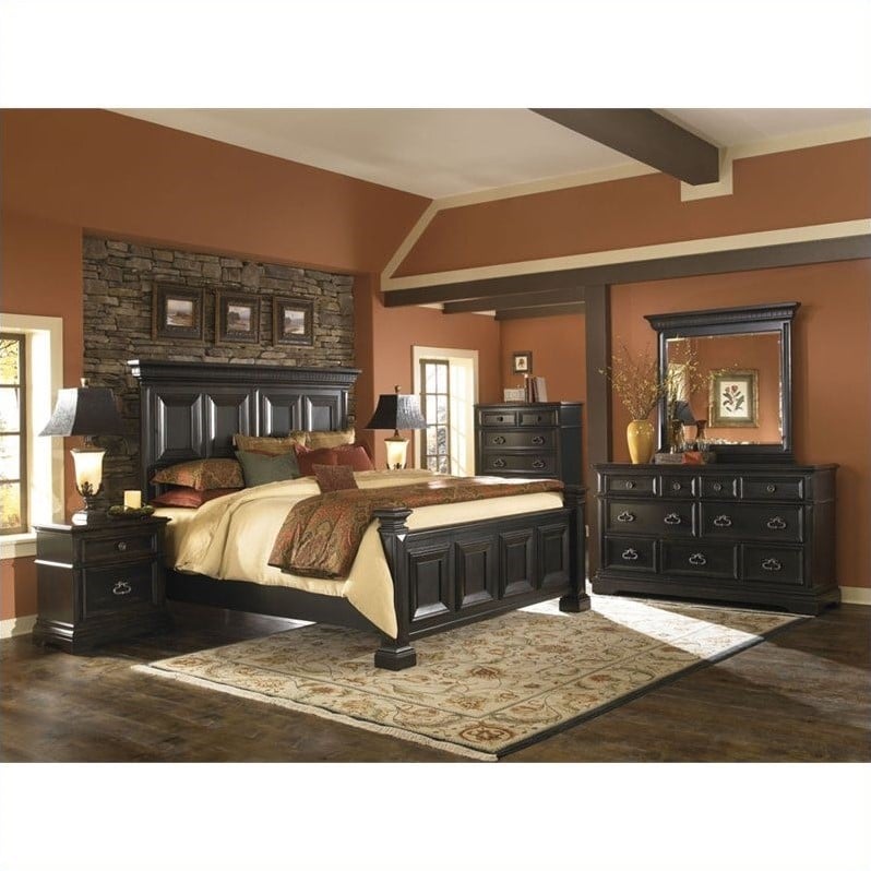 Pulaski Brookfield 6 Piece Panel Bed Set in Ebony Finish   9931 6PKG