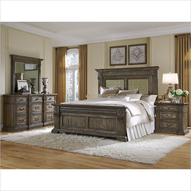 Pulaski Arabella Panel Bed with Dresser Mirror and Nightstand 4 Pc Set ...