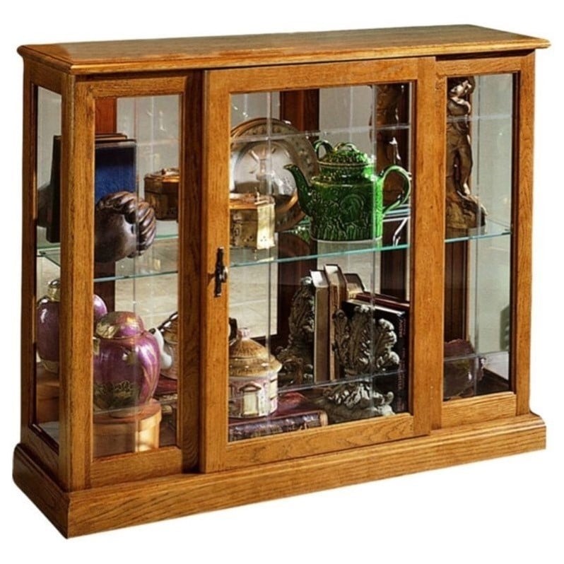 pulaski golden oak iii console curio display cabinet - 6715 pulaski golden oak iii console curio display cabinet - 6715