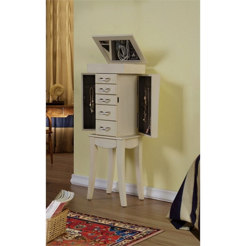 W Unlimited Paris 5 Drawer Wooden Jewelry Armoire Cabinet in White