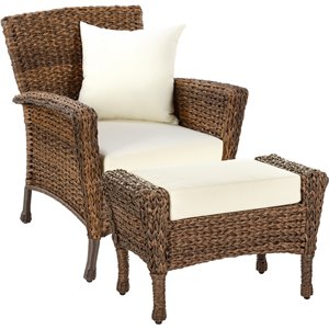 w unlimited home faux sea grass wicker rattan garden patio armchair and ottoman set in brown