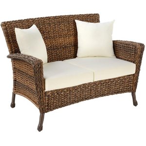 w unlimited home faux sea grass rattan garden patio loveseat in brown and white