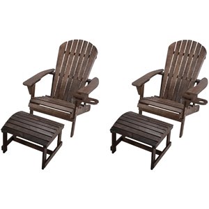 w unlimited earth 4 piece wooden patio adirondack chair with ottoman set