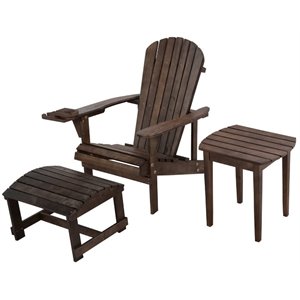 w unlimited earth 3 piece wooden patio adirondack chair set in dark brown