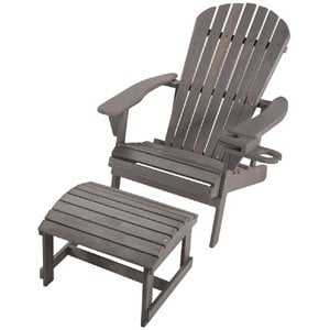 w unlimited earth wooden patio adirondack chair with ottoman in dark gray