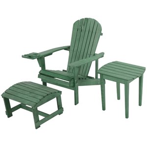 w unlimited earth 3 piece wooden patio adirondack chair set in sea green