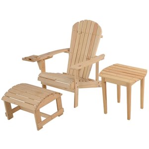 w unlimited earth 3 piece wooden patio adirondack chair set in natural