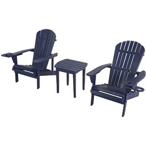 w unlimited earth 3 piece wooden patio adirondack conversation set in navy blue