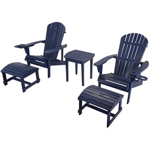 w unlimited earth 5 piece wooden patio adirondack conversation set in navy blue
