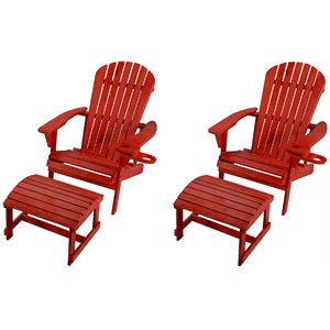 w unlimited earth 4 piece patio adirondack chair with ottoman set in red