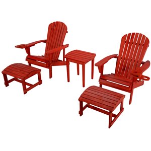 w unlimited earth 5 piece wooden patio adirondack conversation set in red