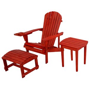 w unlimited earth 3 piece wooden patio adirondack chair set in red