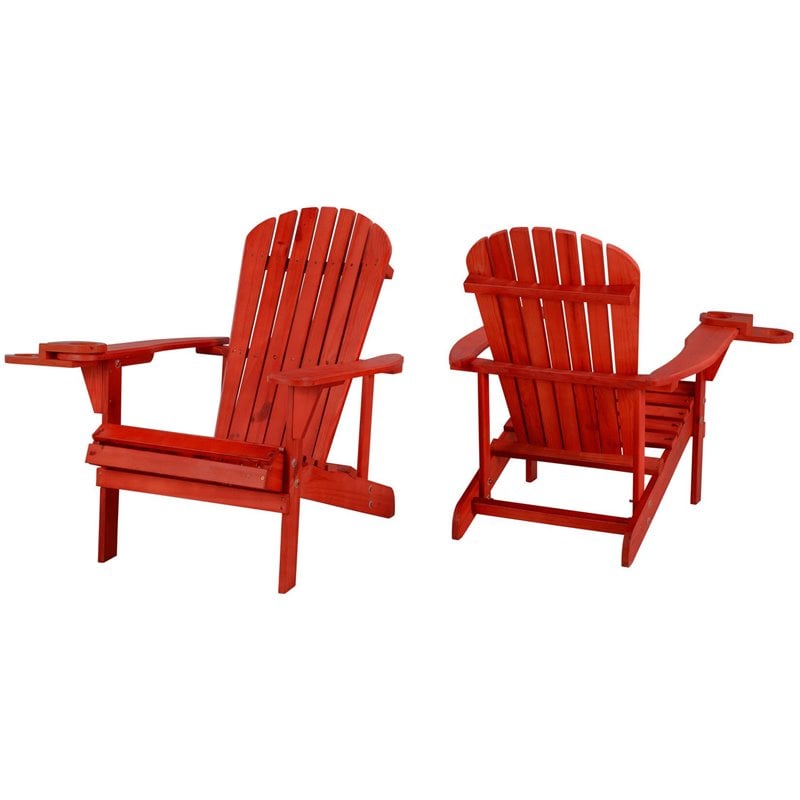 W Unlimited Earth Patio Adirondack Chair with Cup Holder in Red (Set of 2)