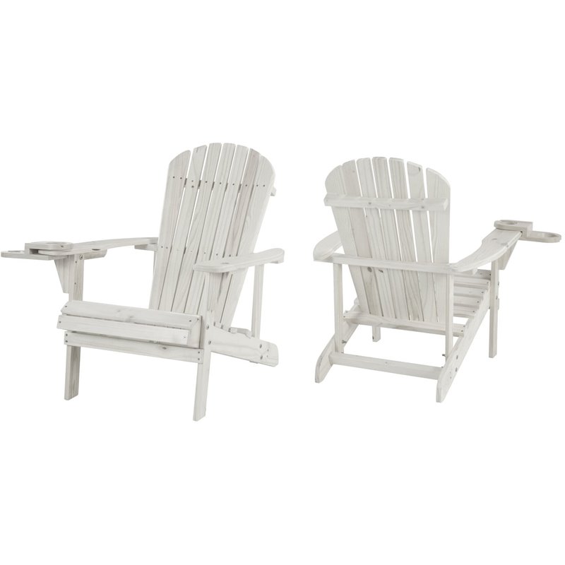 W Unlimited Earth Patio Adirondack Chair with Cup Holder in White (Set of 2)